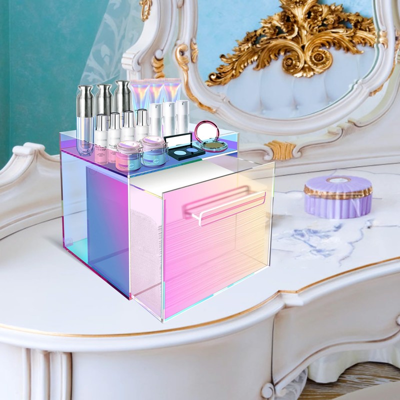 GRETJOB Rainbow Disposable Facial Towel Storage Box, Clear Acrylic Makeup