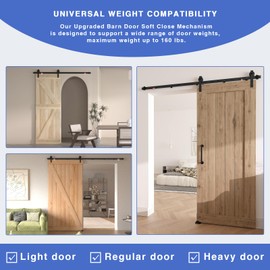 2PCS Barn Door Soft Close Mechanism, Upgraded Universal Weight Compatibility Support Door up to 160lbs, Effortless Opening Smooth Closing Hole-Free Sliding Door Hardware Spring Buffer Damper