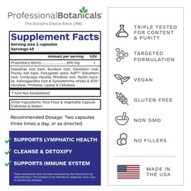 Professional Botanicals - Lymph Detox All-Natural Vegan Lymphatic Drainage Detox Cleanse Support Supplement - 90 Vegetarian Capsules