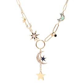 ORIGENCE Charm Necklace for Women Moon and Star Necklace Chunky Gold Necklace Paperclip Necklace Pendent Necklace for Women Boho Jewelry Birthday Gift for Her