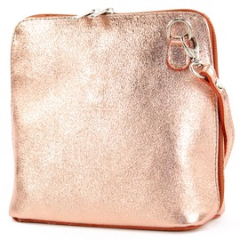 modamoda de - T94 Italian Small Shoulder Bag Made of Smooth Leather, Rose metallic, Casual, stylish