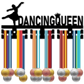 CREATCABIN Dancing Queen Medal Hanger Acrylic Display Medal Holder Rack Sports Hanging Athlete Awards Wall Mount Decor over 40 Medals for Gymnastics Ribbon Soccer Running Swimming Black 11.4 x 5.1Inch