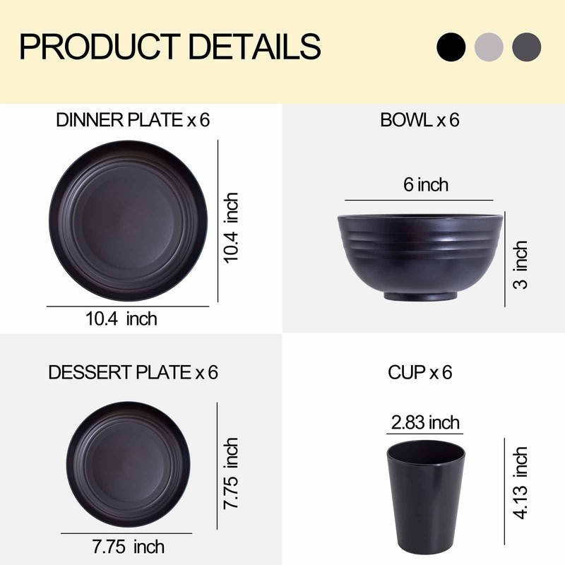 Rubtlamp 24Pcs Kitchen Plastic Wheat Straw Dinnerware Set,Dinnerware Sets for