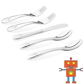 Kiddobloom Kids Stainless Steel Utensils or Flatware set (Set of 5, Robot flatware)
