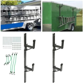 Kojem Adjustable Side Mount Ladder Rack Universal Steel Compatible with Enclosed/Open Trailer Exterior Side Wall 400lbs Load Capacity 2 Ladders