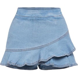 BEAUDRM Girl's Casual Elastic High Waist Solid Ruffle Hem Regular Fit Denim Skort Skirt Light Wash 12Y