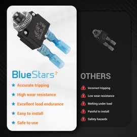 BlueStars 5 Packs 3Amp Thermal Circuit Breaker 125/250V AC 32V DC - Overload Protector with Push Button Manual Reset, Quick Connect Terminals, Waterproof Button Caps Kit