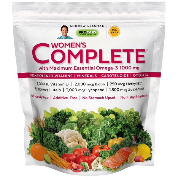 ANDREW LESSMAN Multivitamin - Women's Complete with Maximum Essential Omega-3 1000 mg 30 Packets – 30+ High Potencies of All Nutrients, Essential Vitamins, Minerals & Carotenoids. No Additives