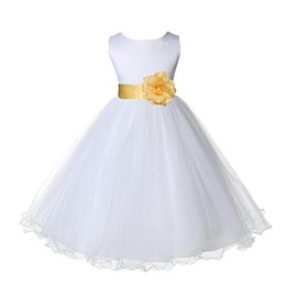 Wedding Pageant White Flower Girl Rattail Edge Tulle Dress 829s 2