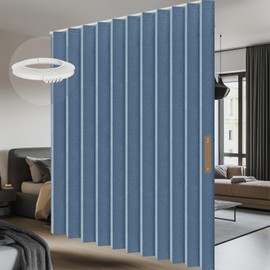 AJAZZ 100% Blackout Accordion Room Divider Curtains - with Flexible Ceiling Track Total Privacy Sound Proof Curtains Suitable for Bedroom Patio Sliding Door (Blue, W100 x L84, 1 Pack)