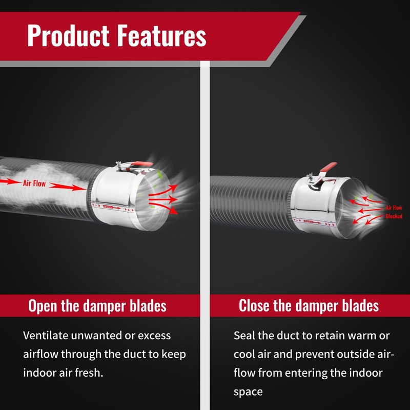 ZOWZEA 8" HVAC Duct Manual Volume Backdraft Damper, Stainless Steel