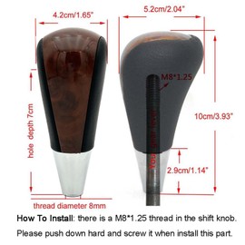 Pursuestar Black Leather Brown Wood Chrome Upgrade Gear Shift Knob Compatible for Toyota Lexus Camry Crown RAV4 Landcruiser Hiace Corolla Sienna 4Runner Tundra Mazda M8x1.25