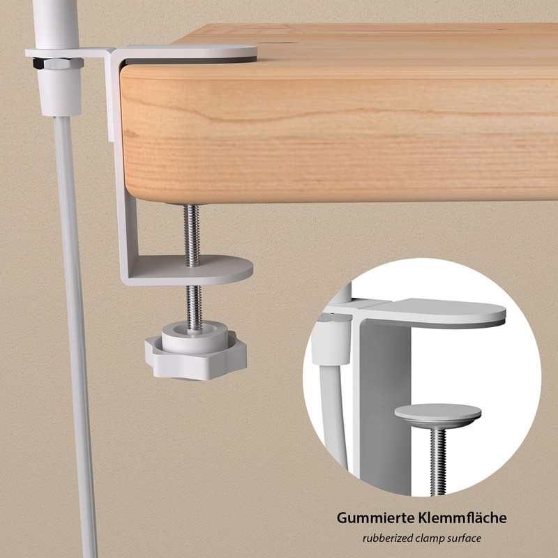ledscom.de LELE Clamp Light with Gooseneck White with E27 Lamp