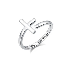 CCWPXX True Love Wait 14K White Gold Plated Ring with True Love Wait Engraving, Hypoallergenic, Polished Finish