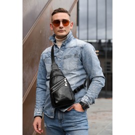 Time Resistance Leather Crossbody Bag - Black Sling Bag - Messenger Bag for Men and Women - Handmade Shoulder Bag Backpack