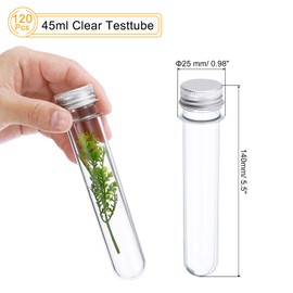 PATIKIL 120Pcs 45ml Plastic Test Tube with Screw Caps, 140x25mm Tubes Aluminum Lid, for Scientific Experiments Party Decoration Candy Bead Storage Bath Salt