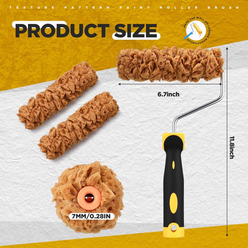 Threlaco Paint Roller Kit 3 Pcs Texture Sponge Paint Rollers