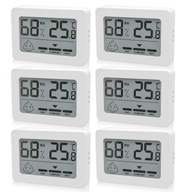 Digital Thermometer Hygrometer Indoor - 6 Mini Humidity Meter Room Thermometer Indoor with Smiley Indicator, Temperature and Room Thermometer for Baby Room, Living Room, Room, Office, White