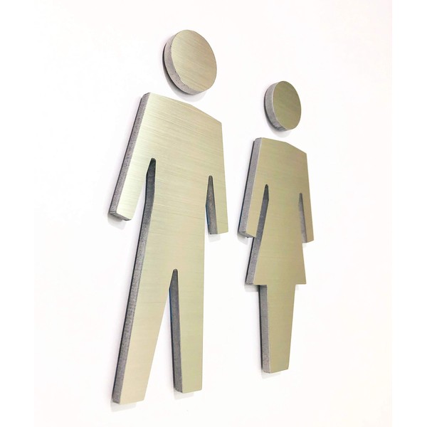 Iconos de Baño - Señalización Sanitarios - Hombre y Mujer - 20cm 8inches - Autoadheribles -Numeros Residenciales ®… (Plata Acero)