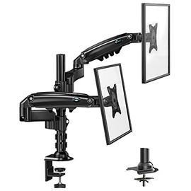 HUANUO Dual Monitor Stand - Height Adjustable Gas Spring Double Arm Monitor Mount Desk Stand Fits Two 17 to 32 inch Screens with Clamp, Grommet Mounting Base, Each Arm Holds up to 19.8lbs