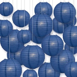 Quasimoon PaperLanternStore.com Ultimate 20-Piece Navy Blue Paper Lantern Party Pack - Assorted Sizes of 6, 8, 10, 12 Inch (5 Round Lanterns Each) for Weddings, Birthday, Events and Decor