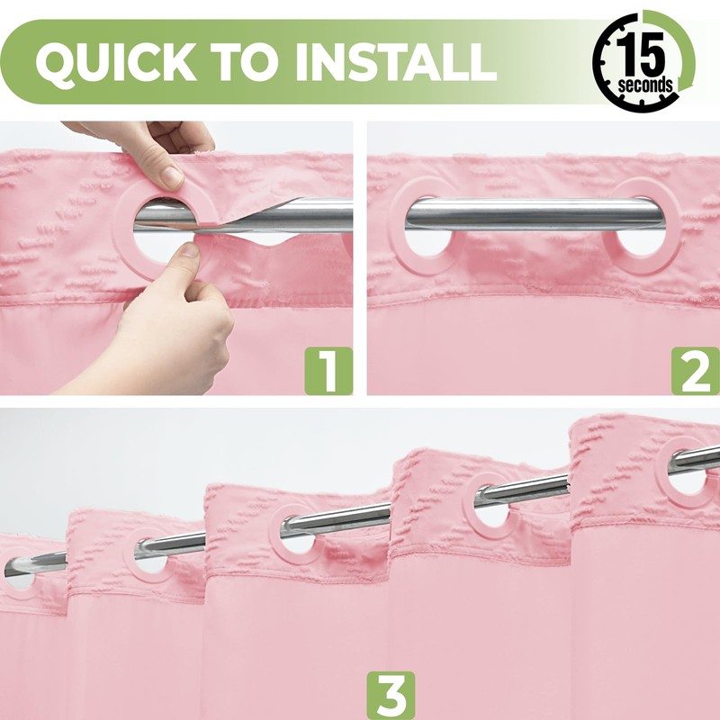 WONICY Extra Long No Hook Shower Curtain with Snap in