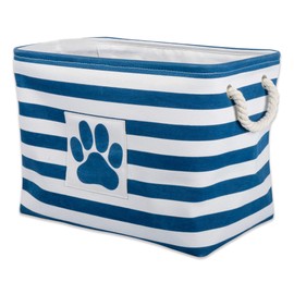 Bone Dry Pet Storage Collection Striped Paw Patch Bin, Large Rectangle, Navy