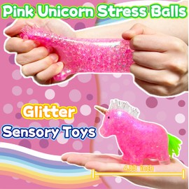 Unicorn Stress Relief Ball | Squishy Fidget Toys for Party Favors and Adults, Animal Squish Stress Balls for Anxiety Relief, Focus, Relax | Stretch, Pull, Dough Ball Squeeze Toys (Pink)