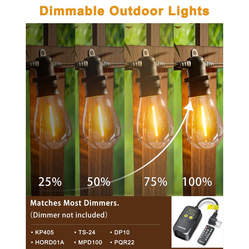 Jerritte 200FT LED Outdoor String Lights with 60 Edison Shatterproof