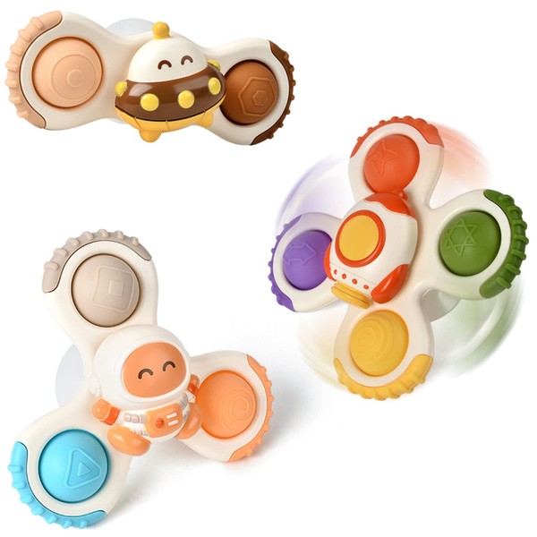 Suction Cup Spinner Toys, Baby Montessori Sensory Educational Learning Toy, Infant Bath Teething Fidget Toy, Toddler First Birthday for 6 9 12 18 Months Age 1 2 3 Old Boys Girls