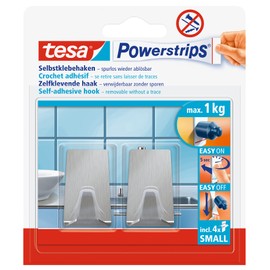 tesa tesa Powerstrips Haken Small Metall ECKIG - Selbstklebender Wandhaken fr Glas, Kacheln, Holz, Kunststoff und andere Untergrnde - Metall