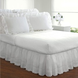 Fresh Ideas Eyelet Ruffled Bedskirt – Ruffled Bedding with Gathered Styling – 18” Drop, King, White