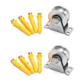 QWORK® 2 Pack U-Type Stainless Steel Pulley Block, Mute Bearings Sliding Roller Track Wheel, Swivel Lifting Rope Pulley Block for Wire Rope, Load Bearing: 400KG