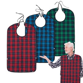 Bacaby 3PK Adult Bibs for Eating - Waterproof Clothing Protector with Crumb Catcher-Bibs for Seniors for Eating at Mealtime 30"L x 18" Men/Women (New Upgrade)