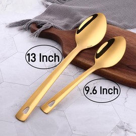 9.6-Inch Serving Spoons Set of 4, Stainless Steel Buffet Banquet Spoons，Long Handle Serving Spoons for Catering, Kitchen Dishwasher safe (Gold)