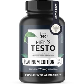 LIFE 360+ Testo Platinum | 120 Cápsulas 573 mg por porción | Maca y Arginina | Tomar 2 cápsulas al día | Suplementos Alimenticios | 60 Porciones por Envase Sin Colorantes Añadidos