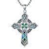 Suiknsn Shamrock Necklace 925 Sterling Silver Abalone Shell Christian Cross