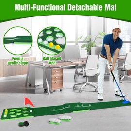 KEMLDIVS Golf Putting Game Set, Detachable Golf Putting Green Mat with 4 Balls, 2 Cups & Flags, 1 Portable Bag for Indoor & Outdoor Party Game Use