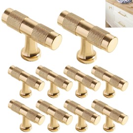 HARY 10 Pack Gold Wardrobe Handles, 50mm Gold Drawer Handles, Brass Cupboard Handles, Cabinet Knobs Gold Knurled Cupboard Drawer Knobs for Kitchen, Bathroom, Dresser Drawers & Wardrobe