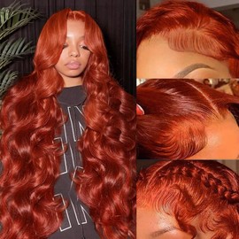 28 Inch Auburn 360 Lace Front Wigs Human Hair Hidden Strap Body Wave Reddish Brown Lace Frontal Wig Pre Plucked Drawstring Wig Human Hair 200 Density HD Full Lace Front 360 Glueless Wigs for Women