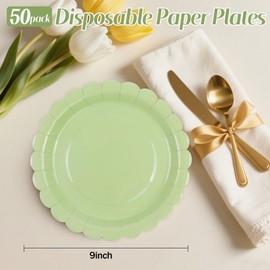 DHAIQC Pack of 50 Paper Plates, Green, 23 cm, Wavy Party Plates, Paper Plates, Birthday Plates, Disposable Plates Set for Birthday, Weddings, Anniversaries (Green, 23 cm)