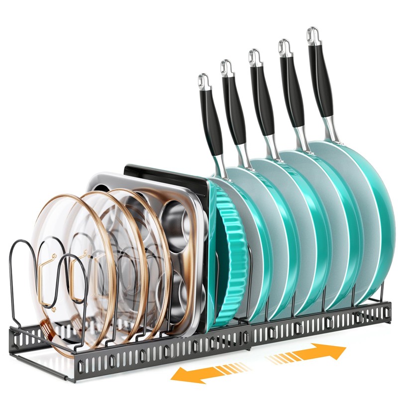 MUDEELA Expandable Pots and Pans Organizer Rack under Cabinet, Pots