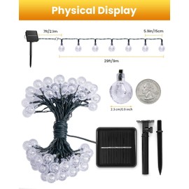 Solar String Lights Outdoor 60 LED 36FT with 8 Lighting Modes, Waterproof Solar Powered Crystal Globe Patio Lights for Garden Yard Porch Wedding Party Decor (Warm White)