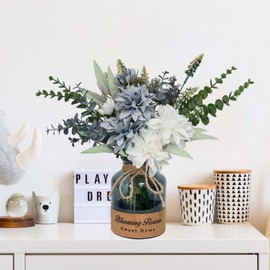 Leftover Faux Flowers in Vase,Artificial Flowers in Vase,Table Centerpieces for Dining Room,Flower Centerpieces for Tables,Fake Flowers with Vase,Kitchen Table Decor,Coffee Table Decor…