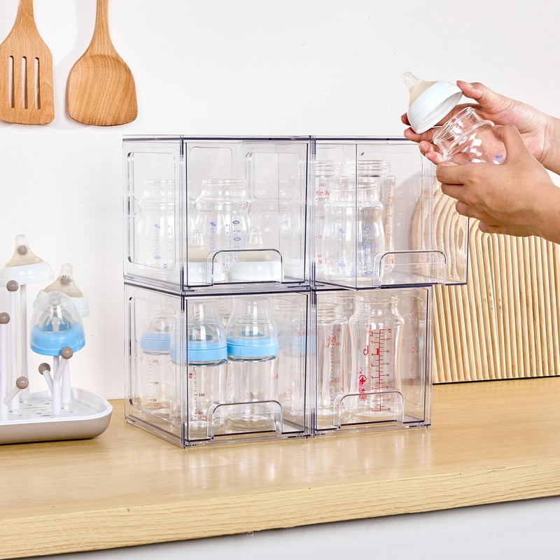 Vtopmart 4 Pack Stackable Storage Drawers, 6.6''Tall Acrylic Bathroom Makeup