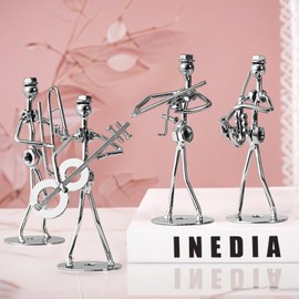 4 Pcs Music Band Figurines, Creative Iron Band Models, Violin, Saxophone, Guitar, Trombone - Vintage Metal Desk Decors for Home and Office, 2x5.1 inches