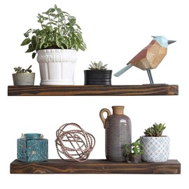 Floating Shelves Wood Floating Shelves Set - New England Handcrafted Rustic Pine Kitchen Office Bedroom Wall Mounted Smooth Finish Organizers 2 Pack (1.5'' x 7.5'' x 24'' & 36”) (Special Walnut, 36'')