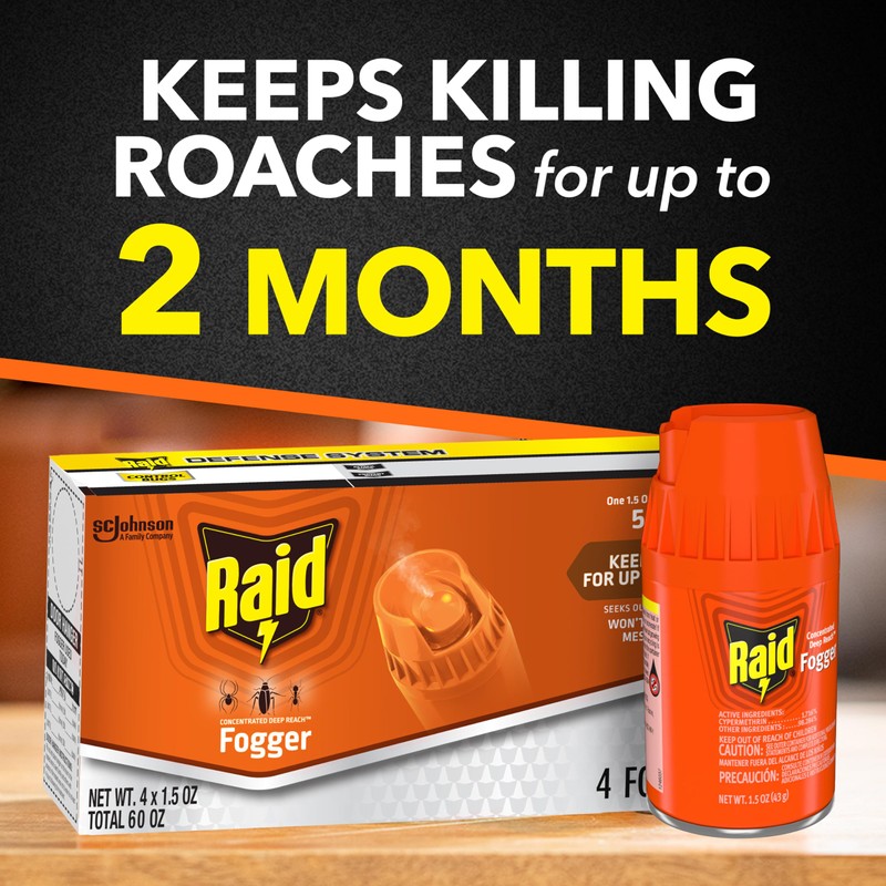 Raid Concentrated Deep Reach Pest Killer & Roach Foggers, For