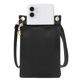 louuuou Leather Black Phone Bag, Cell Phone Crossbody Bag for Women Cross Body Phone Bag for Women GirlsWomen Lightweight Suitable Pouch Purse for Daily Use or Travel For Women Girls