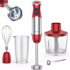 KOIOS 1000W Immersion Blender Handheld Blender Electric 5-in-1 Hand Blender Red Color
